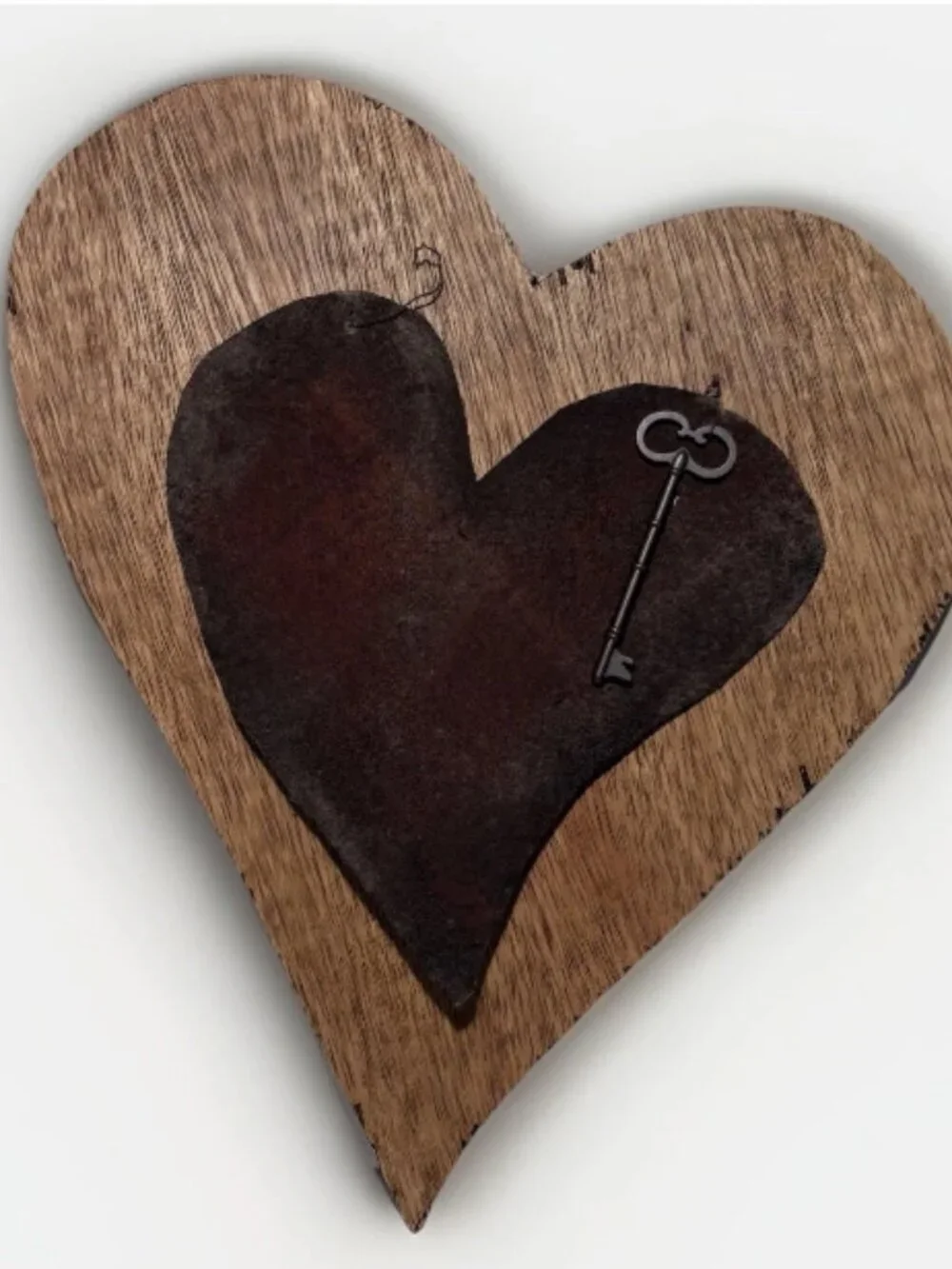 Hand Crafted Wood / Rusty Heart With Old Fashioned Key Valentines Decor
